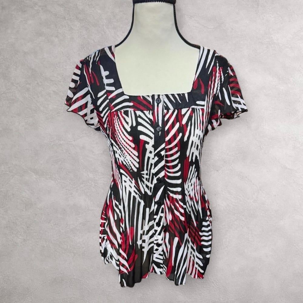 dressbarn Black and Red Abstract Blouse